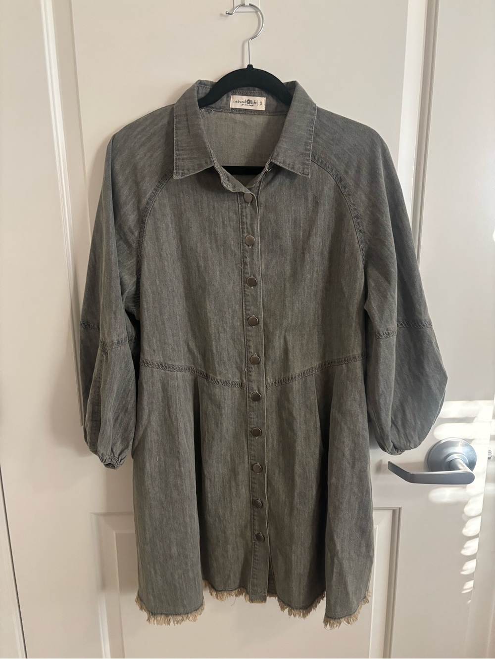 Natural Life Melissa Denim Chambray Stone Gray Shirt Dress Size Small